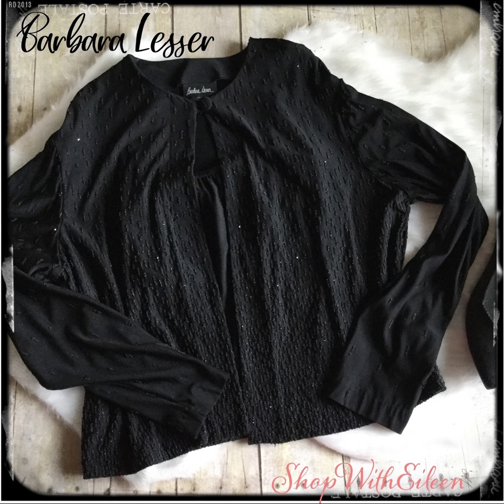 Barbara Lesser Christmas Black Holiday Beaded Twin Set Cami Cardigan